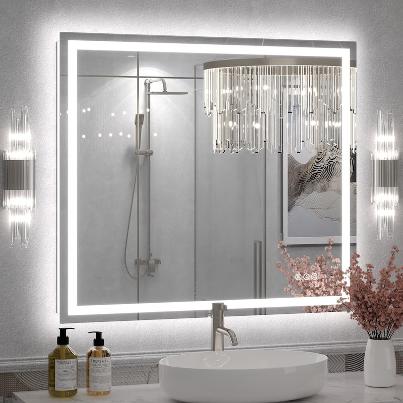 Large LED Bathroom Mirror with UL Listed, Front and Backlit, Anti-Fog - 36x32