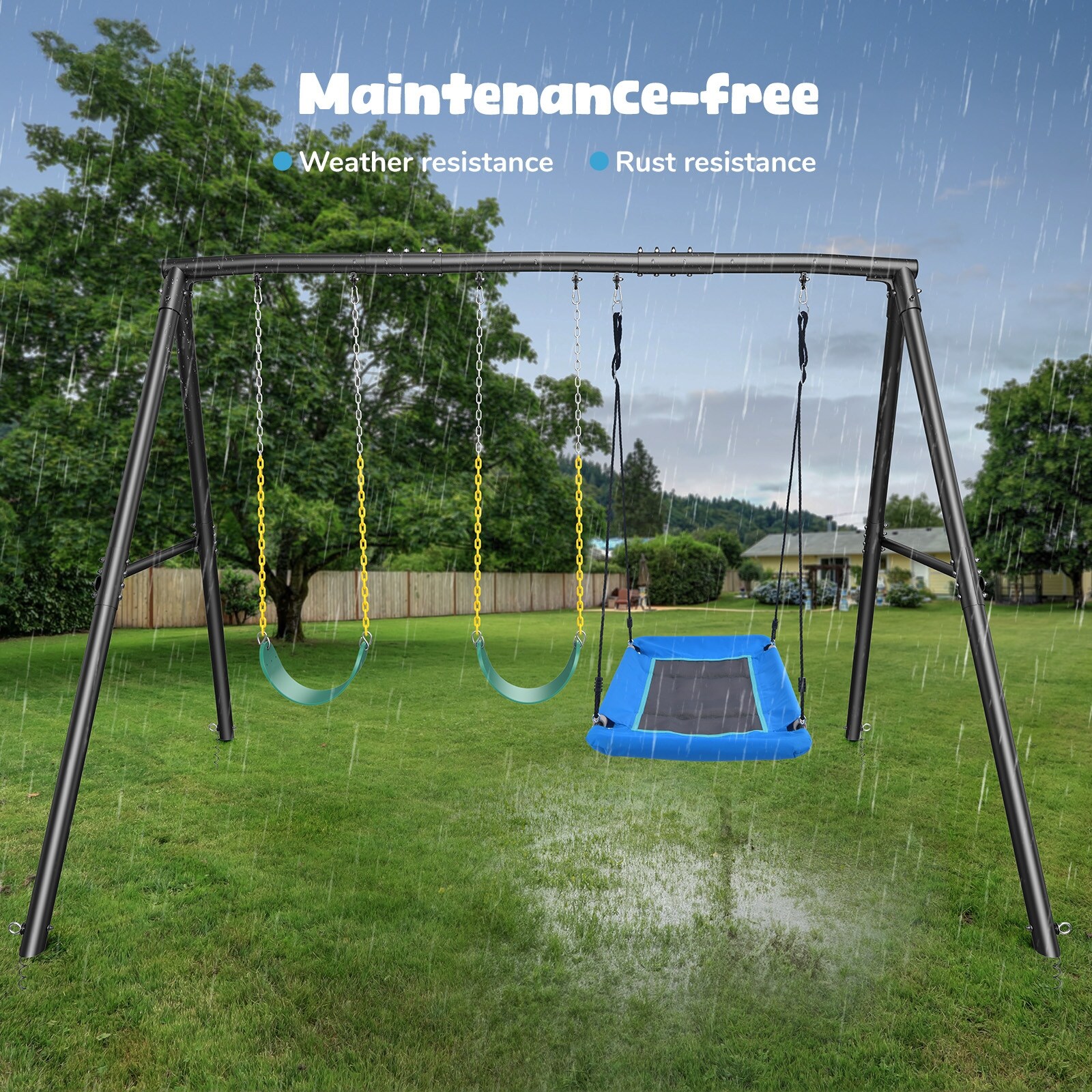 Hapfan 7.3ft Tall 600lb Heavy Duty Swing Set with 1 Platform Swing