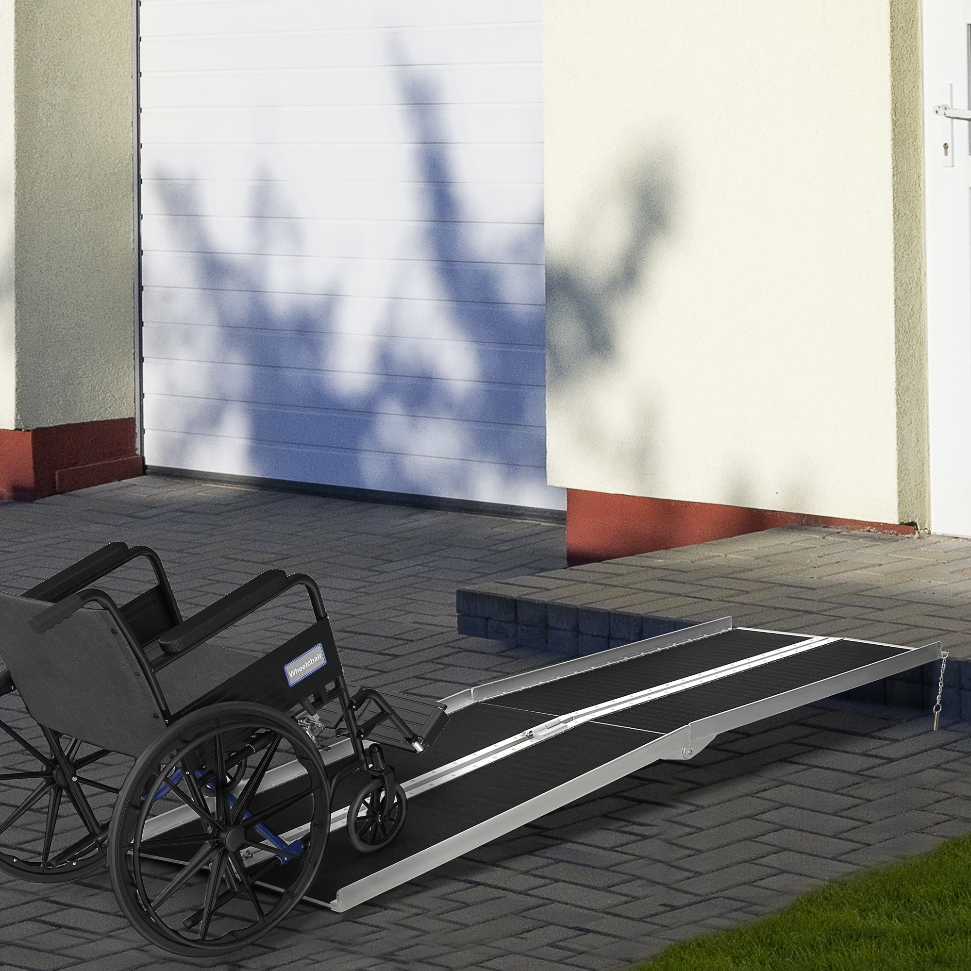 HOMCOM FSA/HSA Eligible Wheelchair Ramp 8FT, Folding Aluminum Threshold Ramp with Non-Slip Surface, Transition Plate