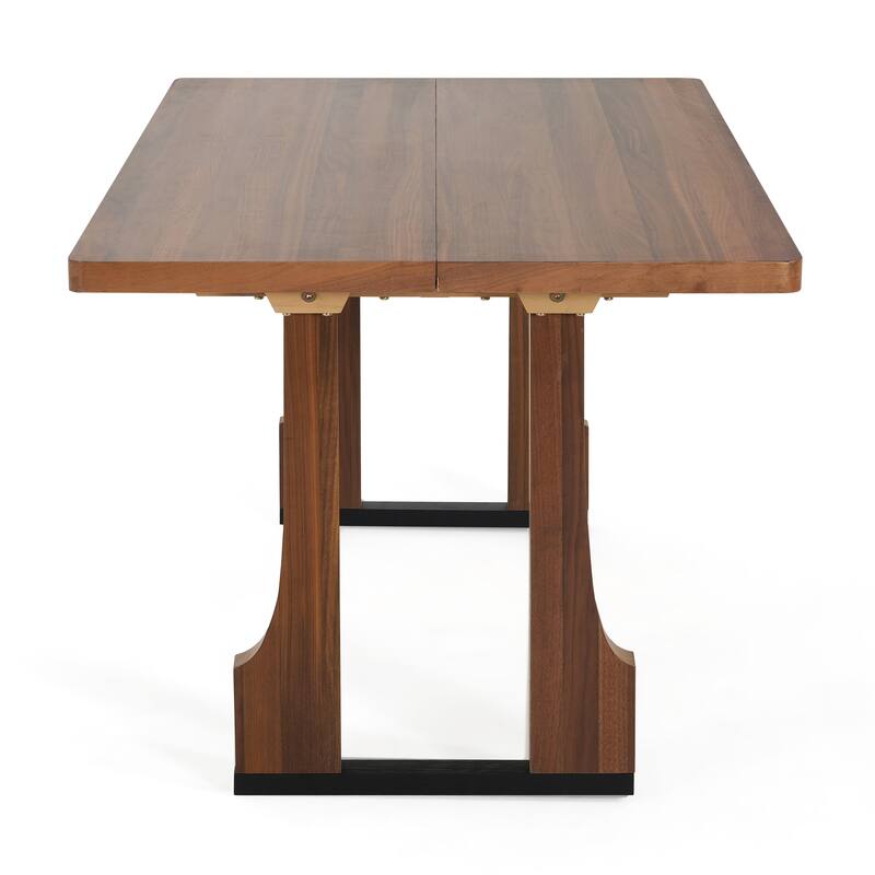 63" Farmhouse Rectangular Wooden Dining Table with Double Pedestal Base