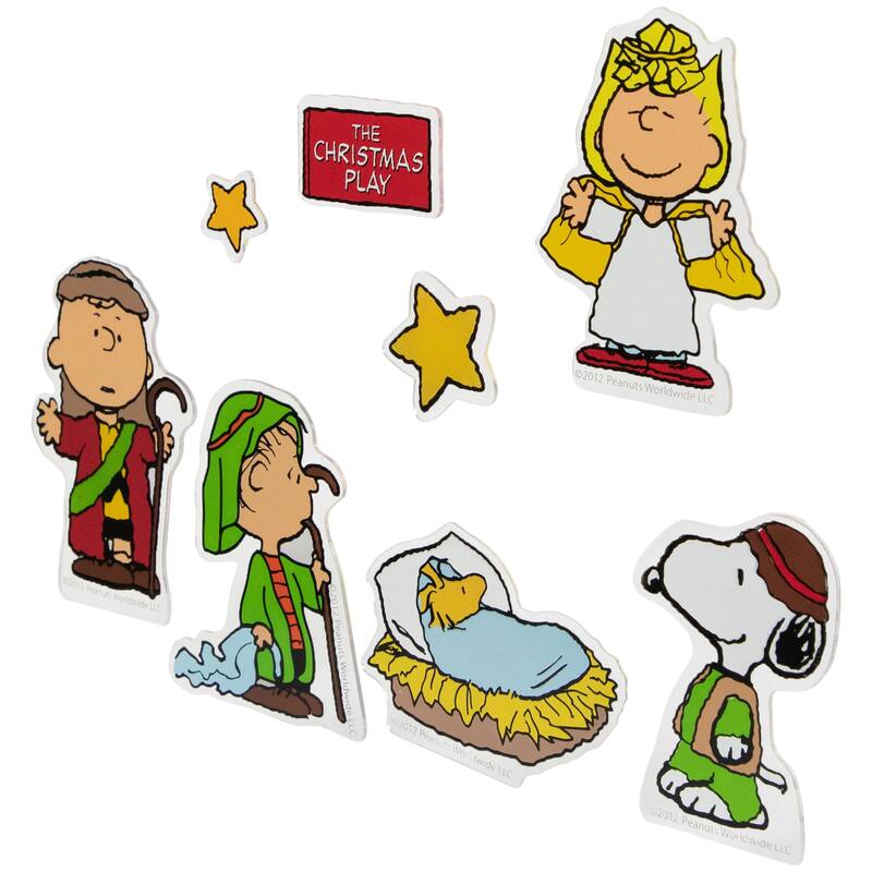 8pc Peanuts Christmas Nativity Double Sided Window Cling Decorations
