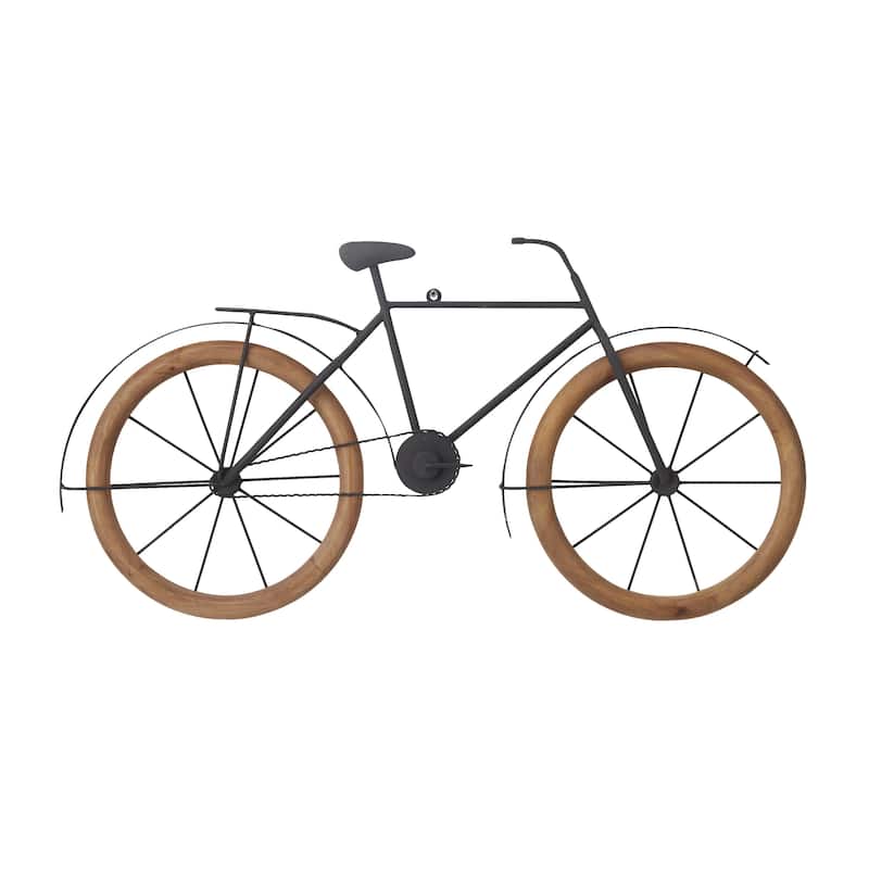 Metal Bike Home Wall Decor with Wood Wheels - Brown - Roche River Decor - Brown