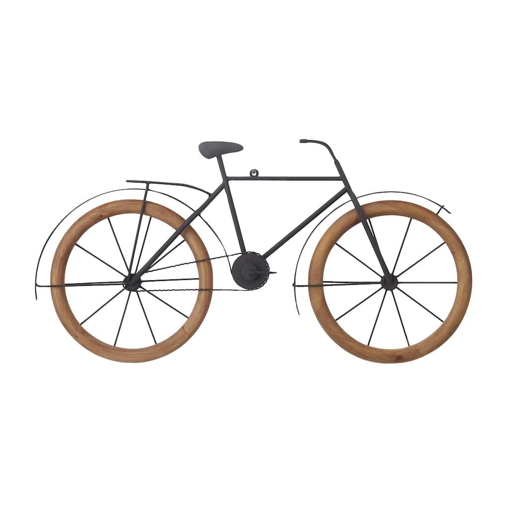 Metal Bike Home Wall Decor with Wood Wheels - Brown - Roche River Decor