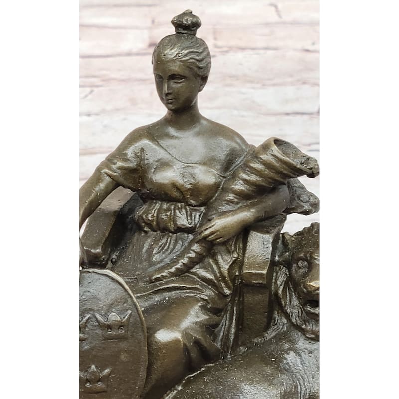 Fortuna Roman Goddess Of Prosperity W/ Cornucopia Lion - Bronze Sculpture By Milo
