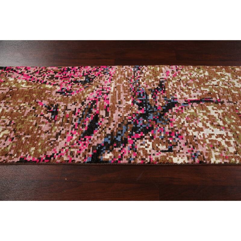 Wool/ Silk Artistic Modern Abstract Oriental Runner Rug Hand-knotted - 2'8" x 10'0"