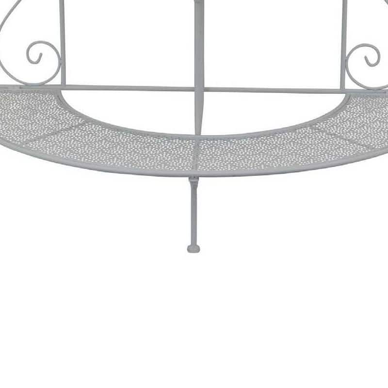 Lara Plant Stand with 3 Tier Half Round Shelves, White Metal 40 Inch