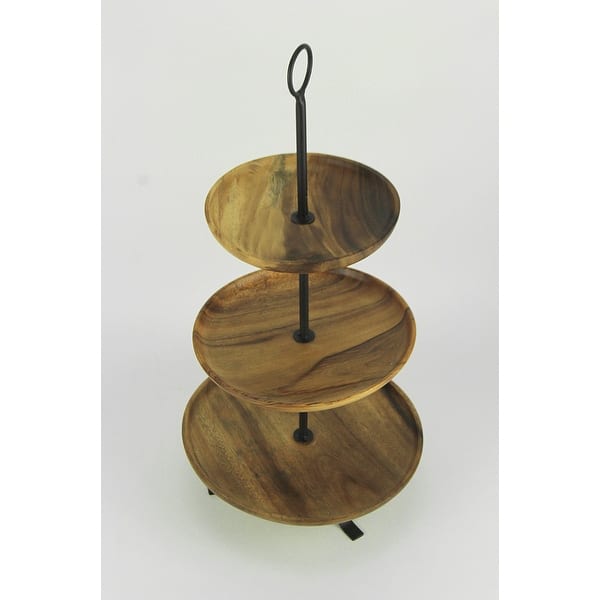 Shop Rustic Round Wood Standing 3 Tiered Serving Tray Overstock