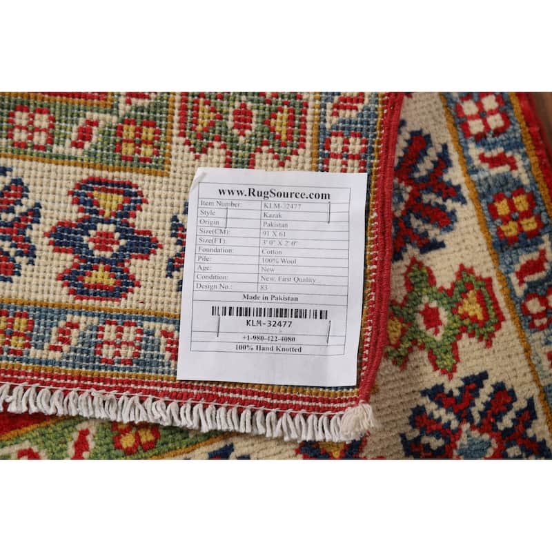 Traditional Geometric Red Kazak Foyer Rug Handmade Wool Carpet - 2'0" x 3'0"