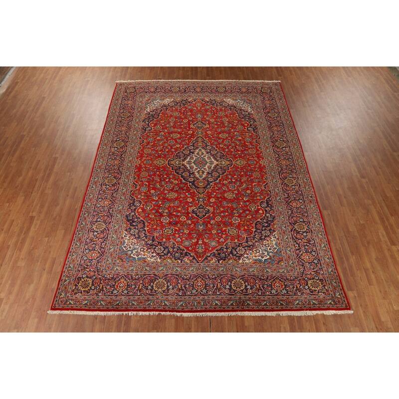 Traditional Kashan Vintage Persian Area Rug Handmade Wool Carpet - 9'8" x 13'2"