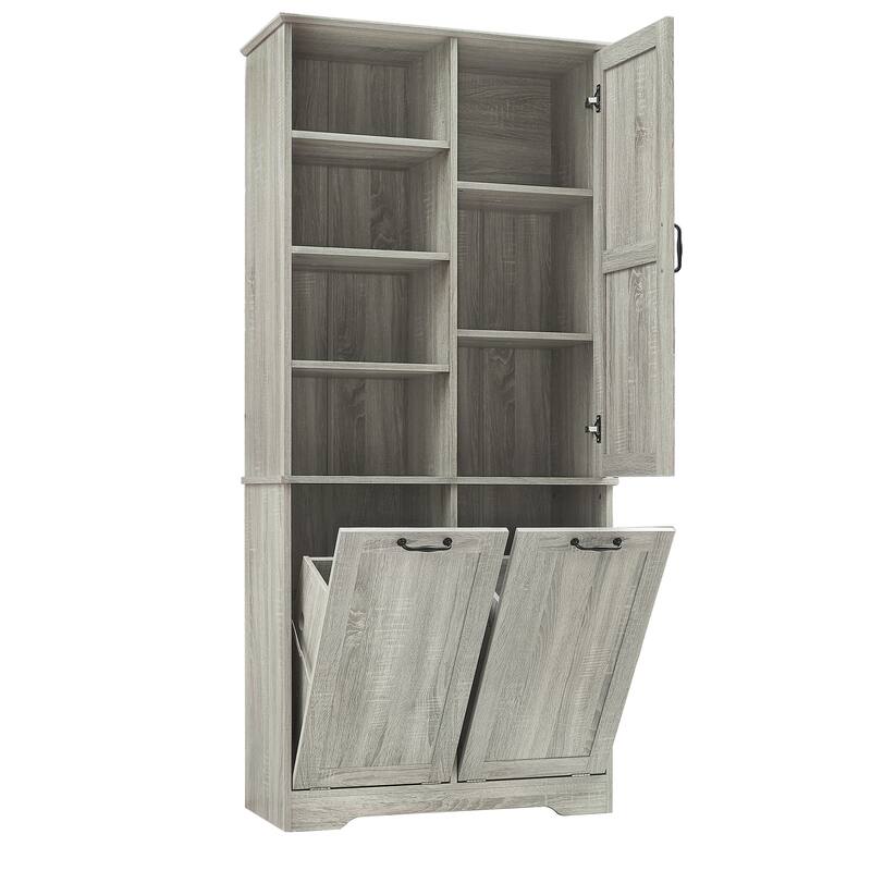 Bathroom Storage Cabinet with Doors and Tilt-Out Laundry Hamper