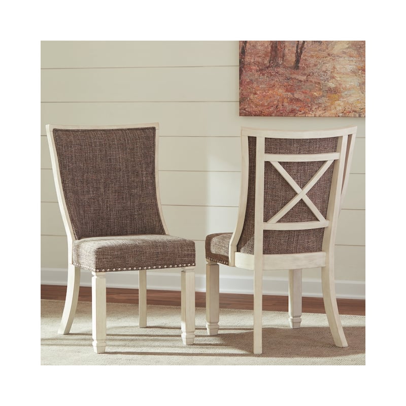 Bolanburg Antique White Dining Chair with Grey Fabric Upholstery (Set of 2)
