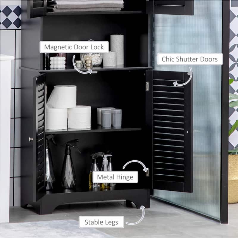 Freestanding Bathroom Linen Cabinet with 2 Cabinets and Countertop, Bathroom Floor Cabinet