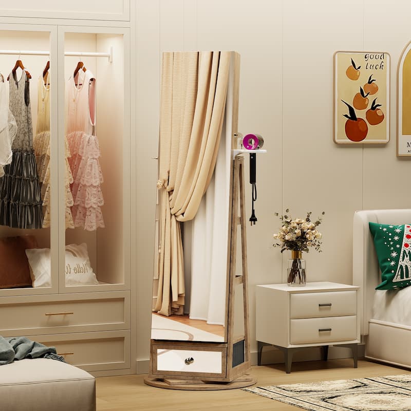 Swivel LED Jewelry Armoire with Lights - N/A
