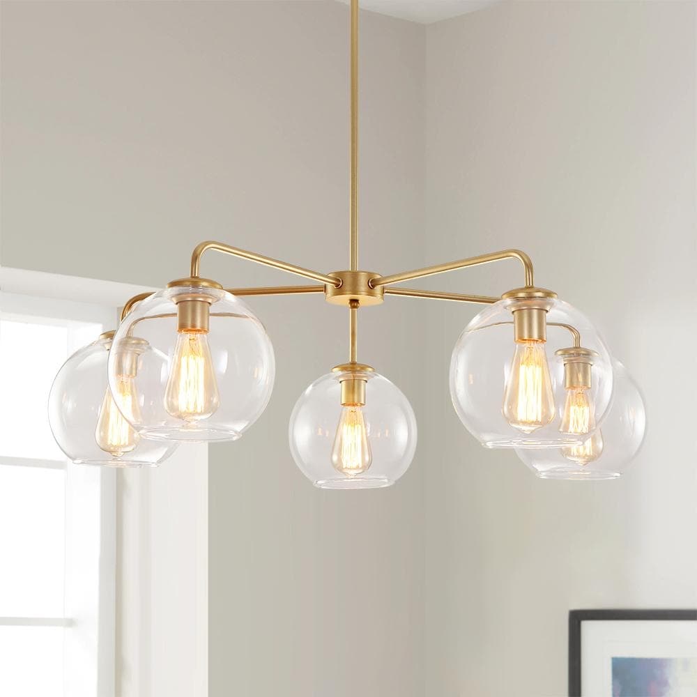 Mid-century 5-Light Glass Globe Bubble Round Chandelier - 35in Wide