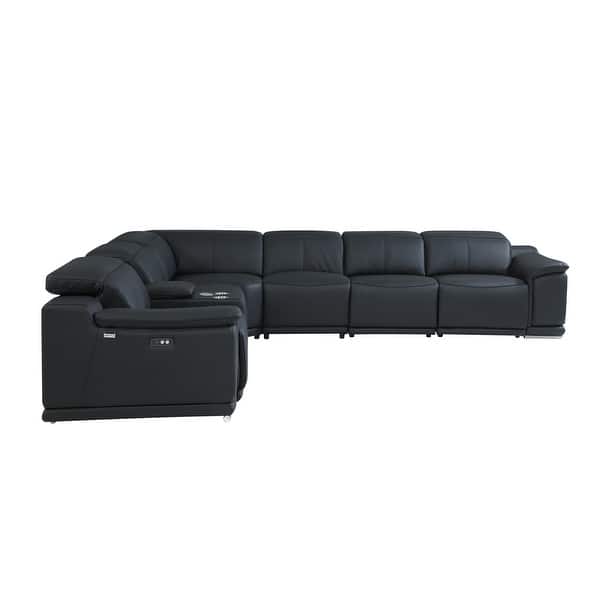 Gray Italian Leather Power Reclining U Shaped Seven Piece Corner Sectional With Console Gray Italian Leather Power Reclining U Shaped Seven Piece Corner Sectional With Console