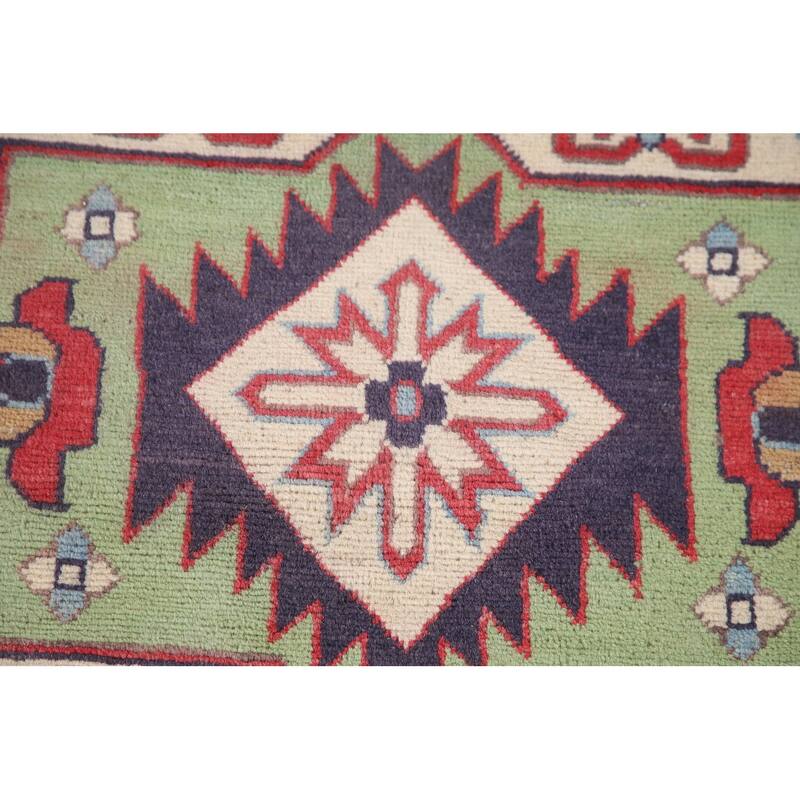 Hand Knotted Oriental 100% Wool Carpet Traditional Geometric Red Kazak Area Rug - 9' 6'' X 6' 4''
