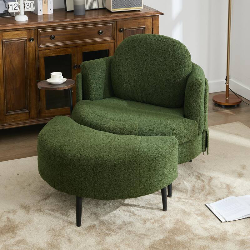 42.5" Single Sofa Chair with Cresent-Shaped Movable Footstool