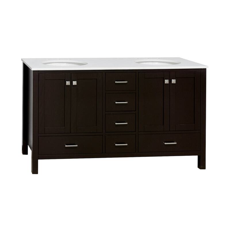 KitchenBathCollection Horizon 60" Double Bathroom Vanity with Engineered White Top