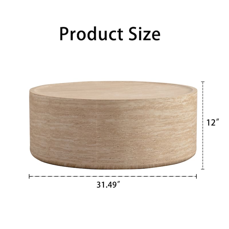 31.5'' Round Mars Pattern Coffee Table - Modern Drum Design, No Assembly Needed