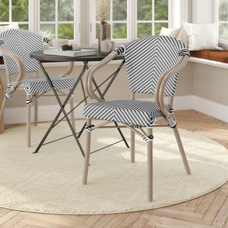 All-Weather Commercial Paris Chair with Arms and Metal Frame - BlackWhiteLightNaturalFrame