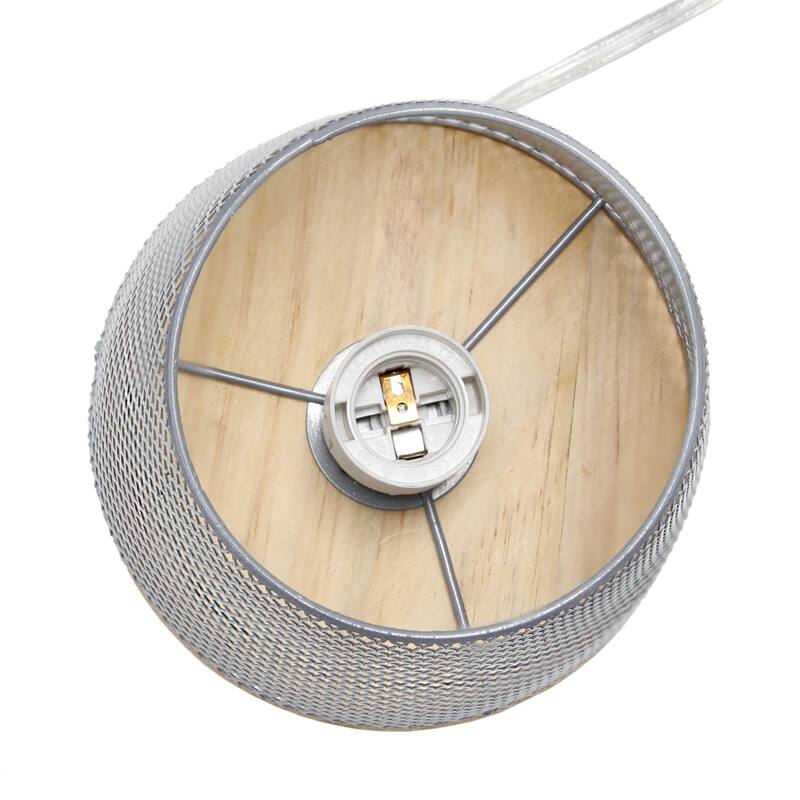 Metal Open Cage Mesh Table Lamp with Pine Wood Base - 6 x 6 x 9 in. (L x W x H)