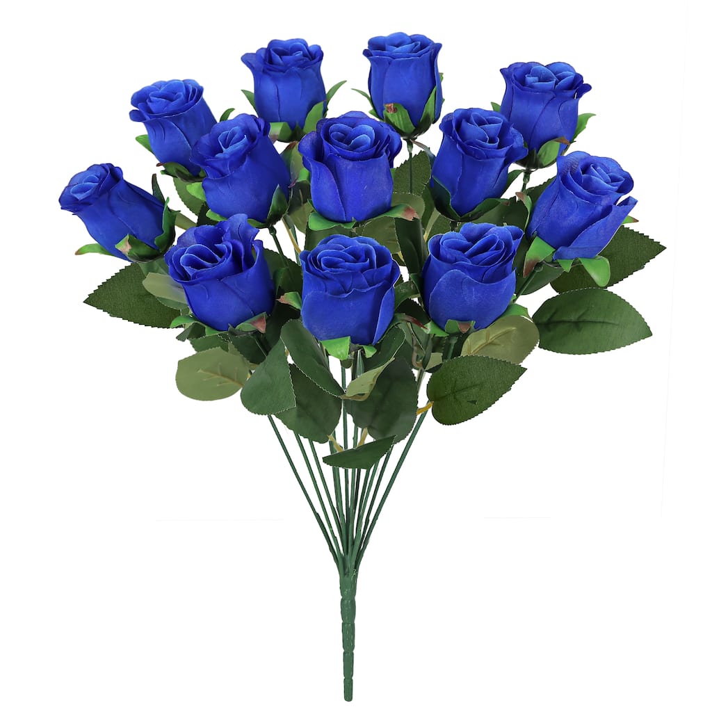 Set of 2 Royal Blue Artificial Rose Bud Flower Stem Bush Bouquet 19.5in - 19.5" L x 12" W x 12" DP