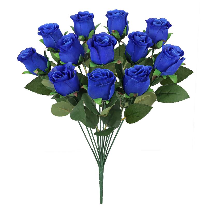 Set of 2 Royal Blue Artificial Rose Bud Flower Stem Bush Bouquet 19.5in - 19.5" L x 12" W x 12" DP