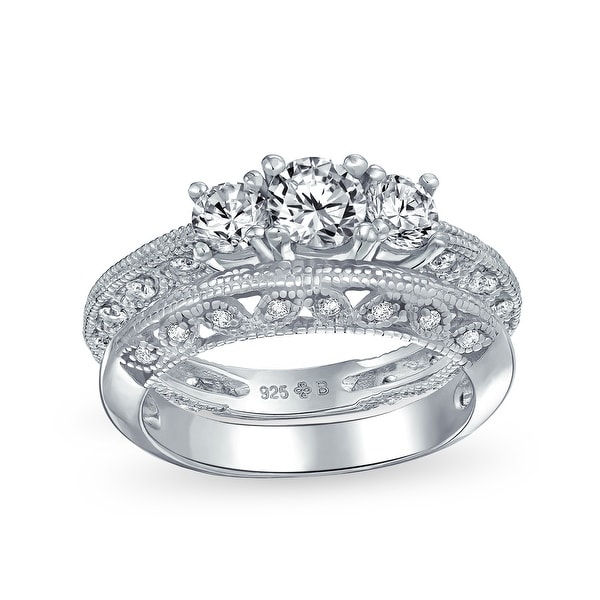 Filigree 3 CT Solitaire 3 Stone CZ Engagement Ring 925 Sterling Silver. Opens flyout.