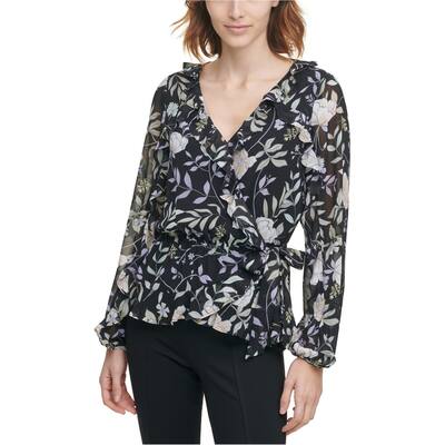 Calvin Klein Womens Floral Ruffled Blouse