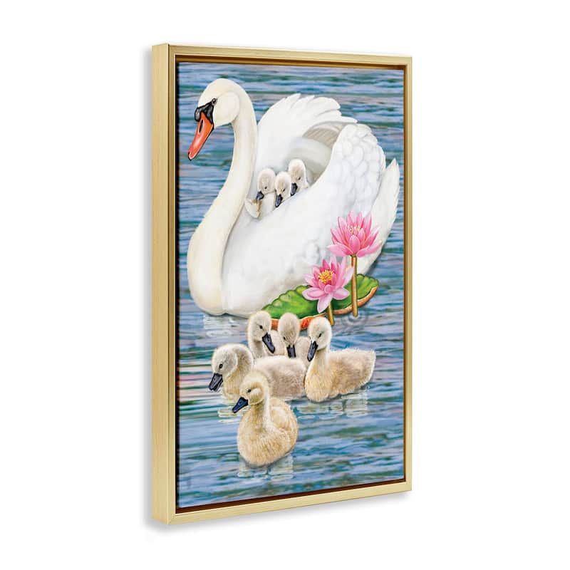 Stupell Swan Family & Lotus Flowers Framed Floater Canvas Wall Art Design By Rosiland Solomon