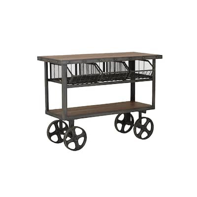 Metal Industrial Rolling Cart 3 Basket Drawer Console Table - Black - Roche River Decor - 28"Wx48"Lx36"H