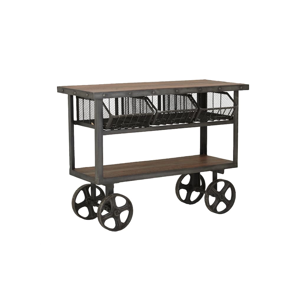 Metal Industrial Rolling Cart 3 Basket Drawer Console Table - Black - Roche River Decor - 28"Wx48"Lx36"H