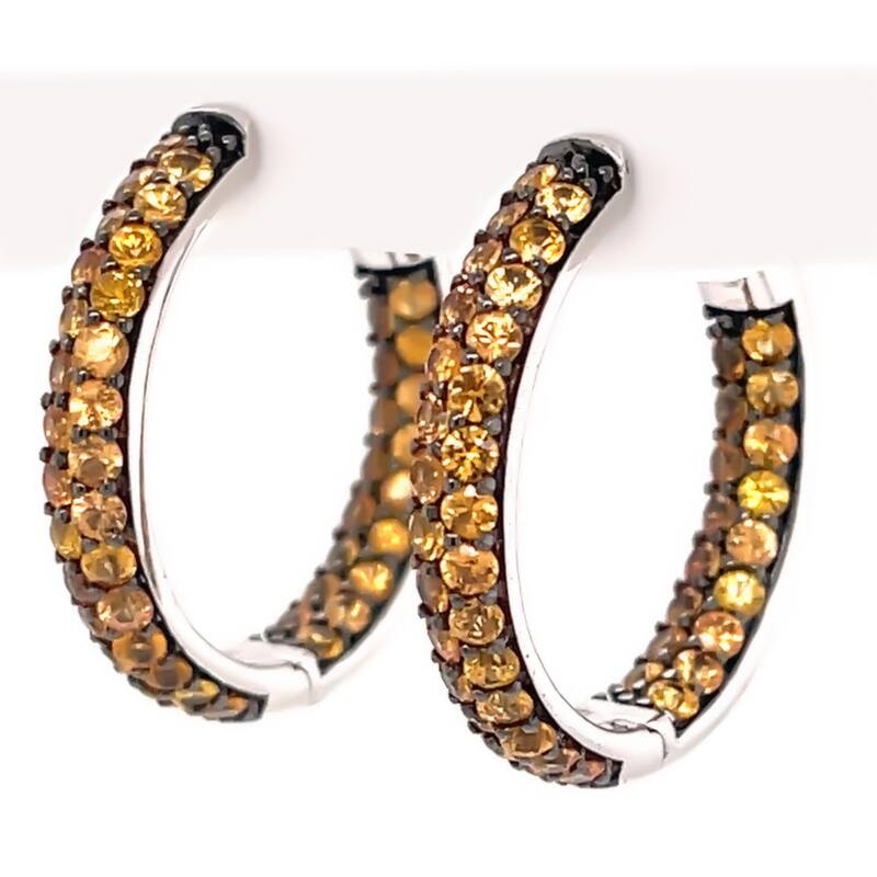 Sterling Silver 4.18Ctw Orange Sapphire Inside-Out Hoop Earrings 1.25"L