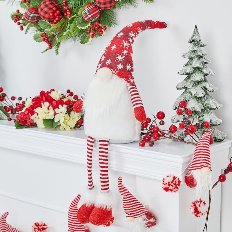 Glitzhome 28"H Fabric Christmas Gnome Shelf Sitter with Dangling Legs