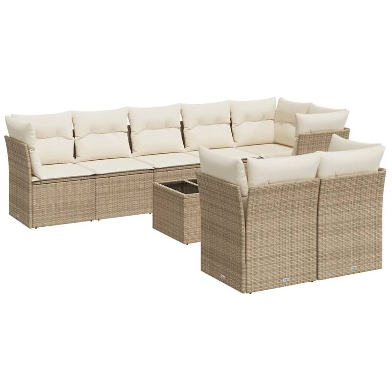 vidaXL Garden Sofa Set Beige PE Rattan 9 Piece Set Modular - 21.7 x 21.7 x 14.6