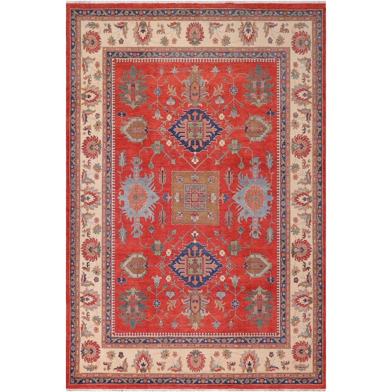 Tribal Kazak Isai Red/Beige Wool Rug - 10'2'' x 13'11''