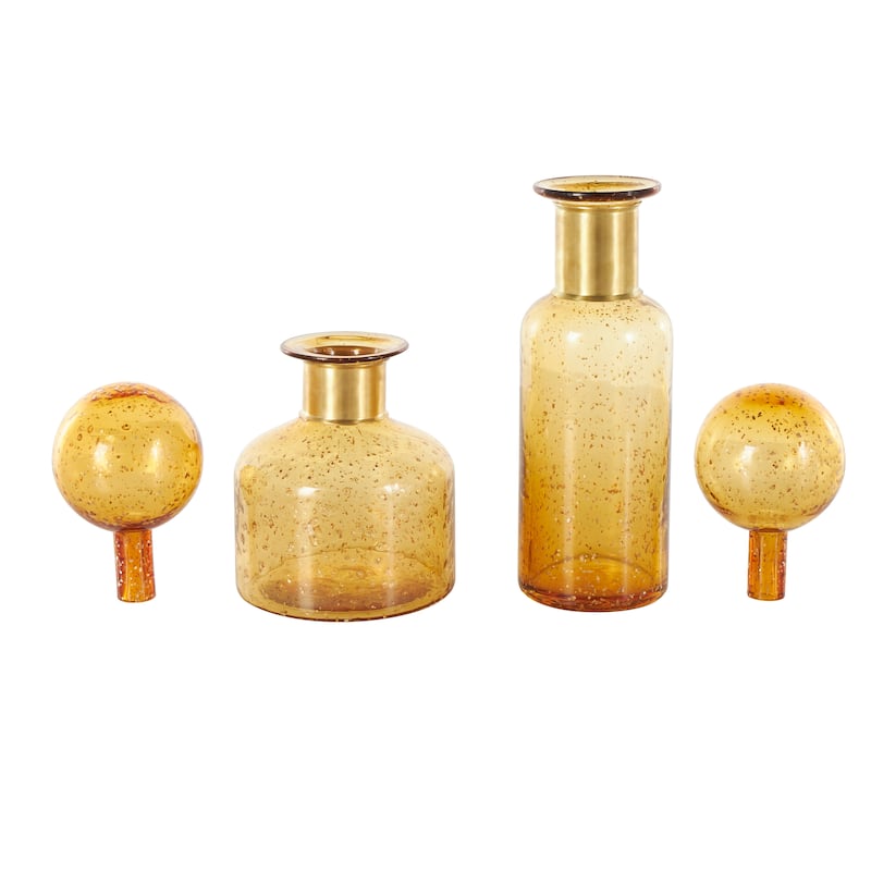 Yellow Glass Speckled Ombre Living Room Decorative Jars with Round Orb Tops (Set of 2)