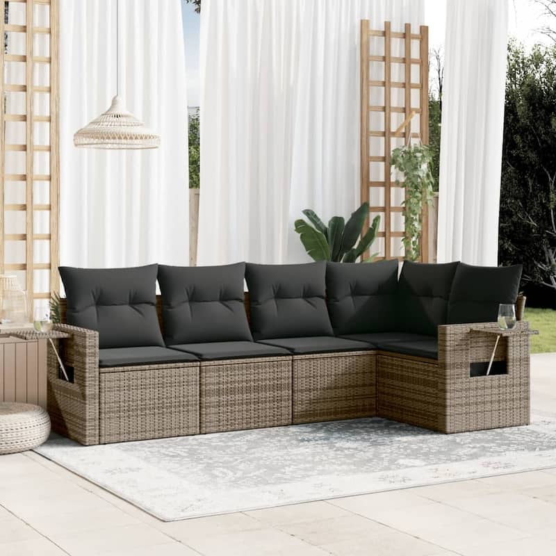 vidaXL Patio Sofa Set with Cushions Outdoor Conversation Furniture Poly Rattan