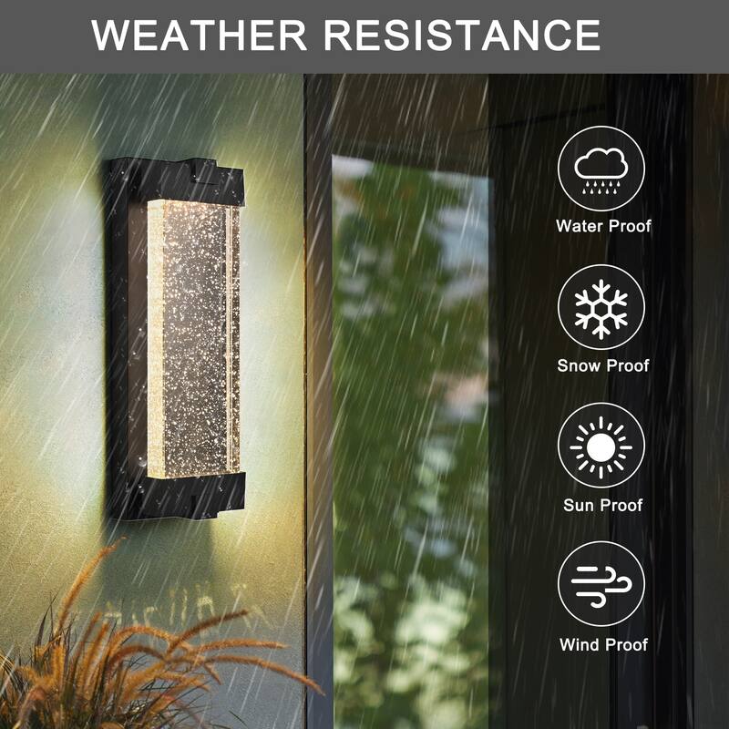 Outdoor Wall Light with Bubble Crystal Glass, LED Light Source, Weatherproof Exterior Sconce for Patio, Porch, Garage