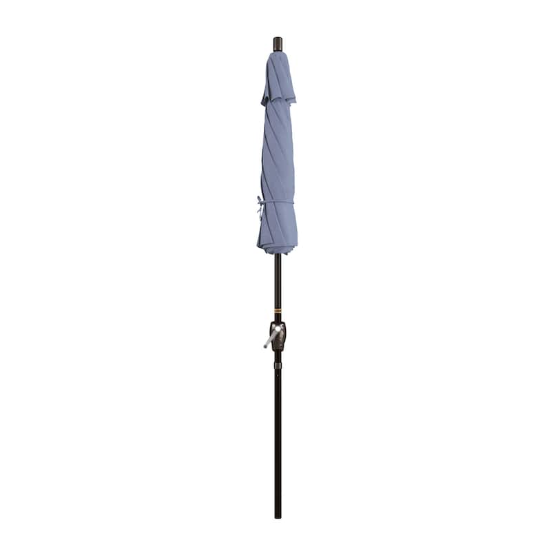California Umbrella 7.5' Round Crank Lift Push Button Tilt Bronze Aluminum Patio Umbrella with Sunbrella Cilantro Fabric