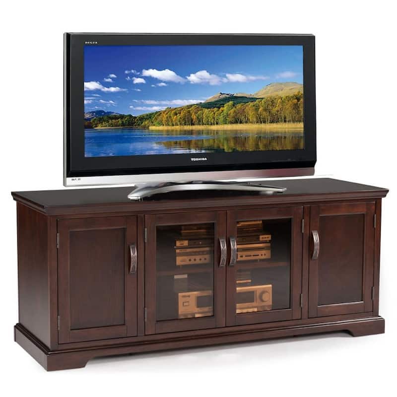 Leick Home Iverson 3-Door Hardwood with Bronze Glass TV Stand for 65" TVs, Chocolate Cherry Brown