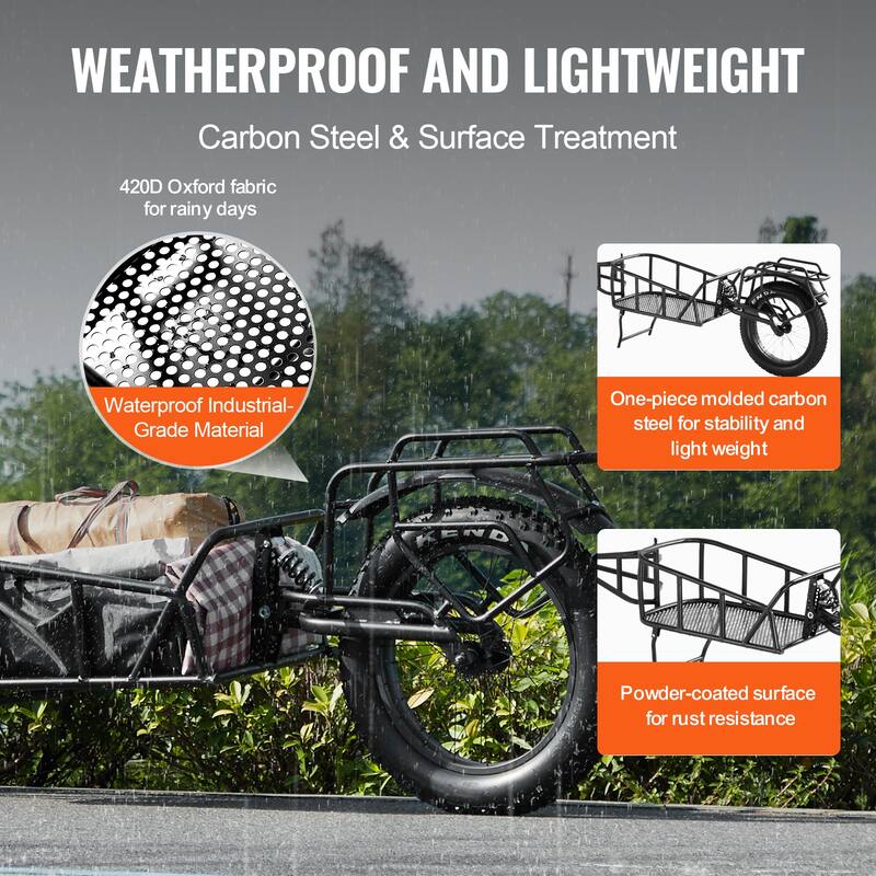 Bike Cargo Trailer Fits Most Bike Wheels, Carbon Steel Frame - 70 lbs 20"