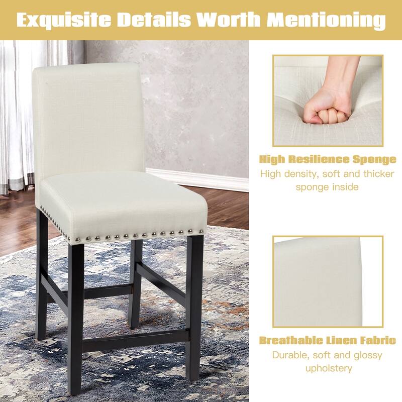 Costway Set of 2 25'' Kitchen Breakfast Chairs Nailhead Bar Stools