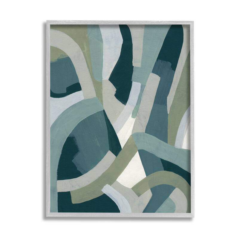 Stupell Layered Curved Shapes Abstract Green Limestone Framed Wall Art - 11 x 14 - Grey