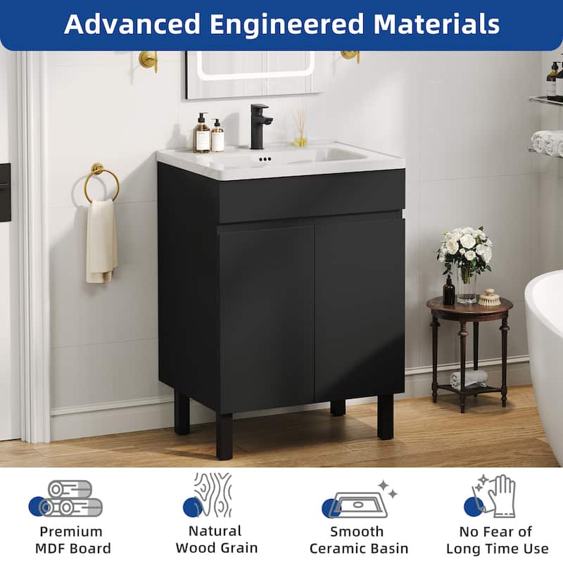 Moasis 16''/24''/36" Freestanding Single Bathroom Vanity with Ceramic Basin