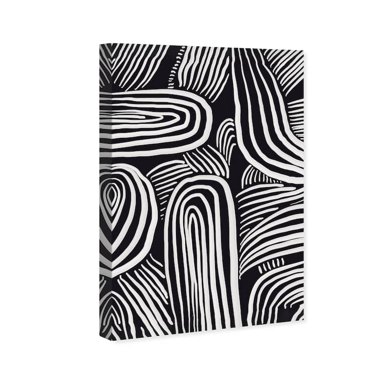 Wynwood Studio Canvas Abstract Lineal River Currents Black and Antique White Modern & Contemporary Wall Art Canvas Print