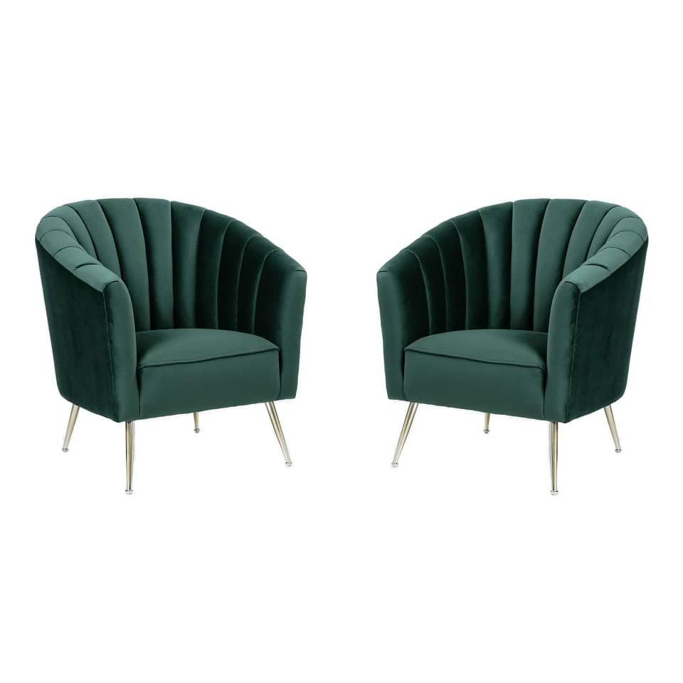 Manhattan Comfort RosemontGold Frame Velvet Accent Chair (Set of 2)