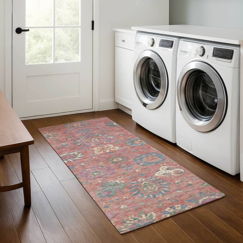 Premium Washable Super Soft Traditional Global Mayfield Rug - Coral - 2'3" x 7'6"