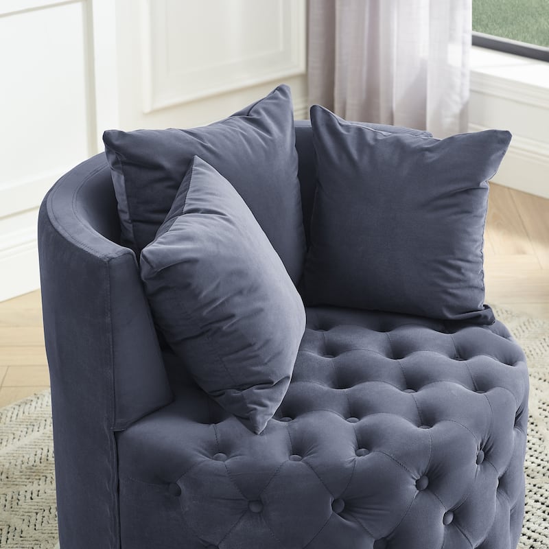Grey 30" Swivel Button Tufted Accent Chair with Wheels