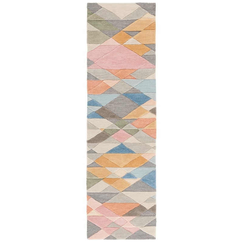 SAFAVIEH Handmade Rodeo Drive Hyrije Mid-Century Modern Wool Rug - 2'3" x 8' Runner - Grey/Blush - Runner